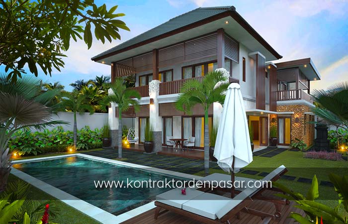  Desain  Rumah  2  Lantai  Gaya Villa  luas 400 m2 Bp Nyoman 