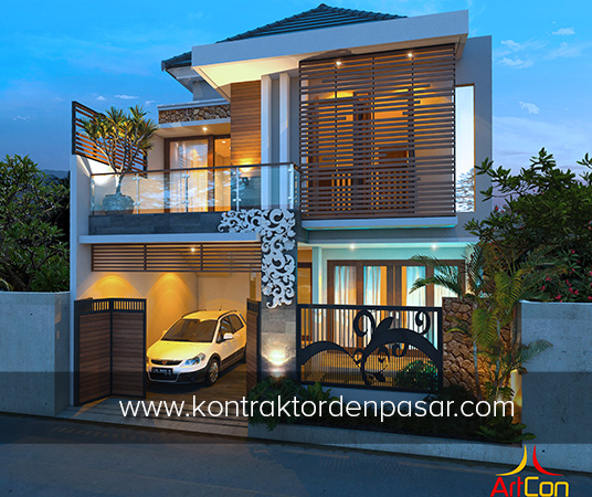 Desain Rumah 2 lantai Luas 150m2 Lebar 8 meter Pak Ricky di Denpasar